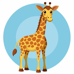 Obraz premium Cartoon Illustration of a Giraffe with Brown Spots on a Blue Circle Background
