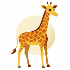 Obraz premium A Cartoon Giraffe with Brown Spots Standing on a Tan Circle