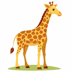 Naklejka premium Cartoon Giraffe with Brown Spots on a Green Patch