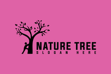 Creative tree logo with human in pink background