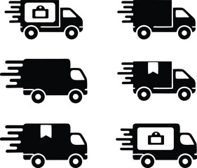 Fototapeta premium Delivery Truck icon set. Express delivery trucks icons. Fast shipping truck. Free delivery 24 hours. Logistic trucking sign. Vector illustration.