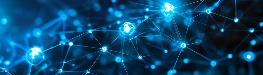 Fototapeta premium Abstract Blue Network of Glowing Spheres, Technology, Connectivity, Network