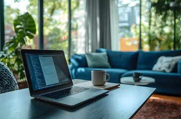 modern home office setup with an open laptop on the desk,workspace