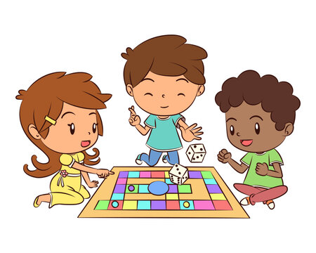 kids playing board game, colorful, cartoon style clip art preview