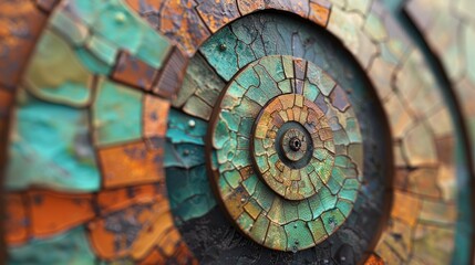 Fototapeta premium Abstract Artwork with Geometric Designs, Fibonacci Spirals, Intricate Patterns in Mixed Media Art- High-Resolution Images for Graphic Design and Wall Art