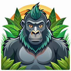 A Powerful Gorilla with Green Spiky Hair Stands in a Jungle Setting