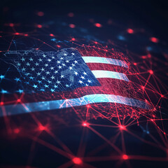   Abstract technological digital USA flag, template background , technology interconnection with the globe 