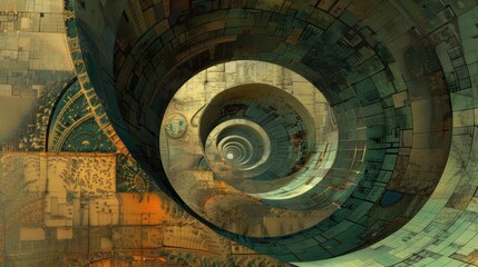 Abstract Artwork with Geometric Designs, Fibonacci Spirals, Intricate Patterns in Mixed Media Art- High-Resolution Images for Graphic Design and Wall Art