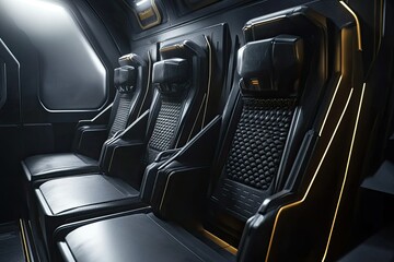 Obraz premium Futuristic seating arrangement in a sleek, high-tech interior.