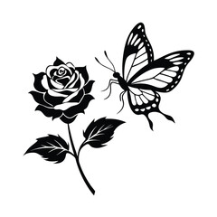 Obraz premium Silhouette of a rose flower isolated on a white background