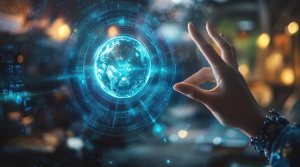 Global Network Connection - A Hand Reaching Towards a Digital Earth