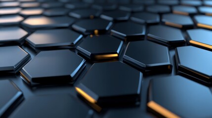 Obraz premium Abstract Hexagon Pattern with Golden Glow, 3D Render, Geometric Design, Technology, Futuristic, Hexagon Pattern, 3D Rendering