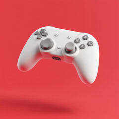 3D Render of White Game Controller on Red Background