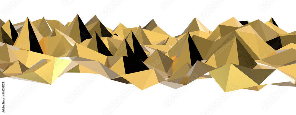 Poster abstract 3d render illustration,surface gold crystal geometric triangle and polygonal shapes templat