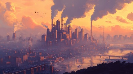 Industrial Cityscape at Sunset