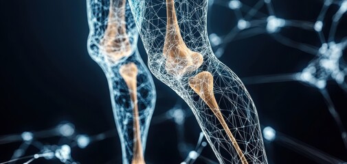 Leg bone structure, intricate anatomy close-up, 3D render