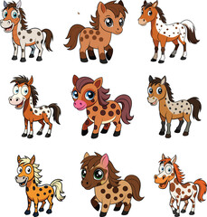 set of cartoon Crazy appaloosa horse vector illustration
