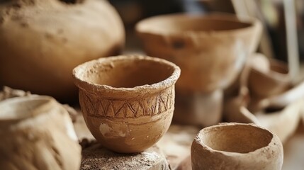 Clay artifacts handcrafted in heated clay
