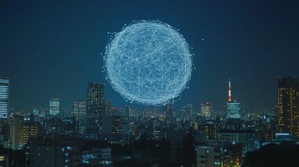 Digital Network Globe Over Night Cityscape, cityscape, network, urban