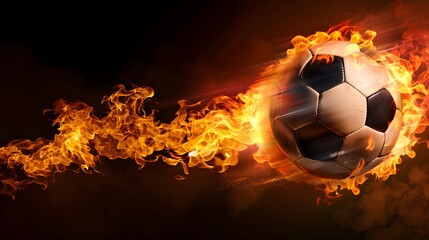 Fototapeta premium A Soccer Ball Engulfed in Flames Captures the Fiery Passion and Dynamic Energy of the Sport, Generative AI