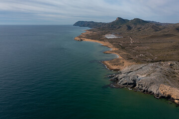 Aerial view of the beaches of Calblanque.