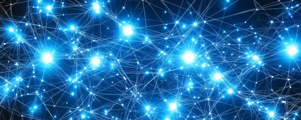 Interconnected Glowing Nodes, Blue Network, Abstract, Lines, Connections, Digital, Technology