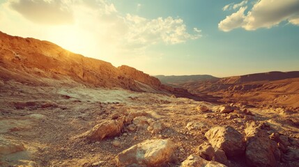Obraz premium Rocky Negev Hills at Sunset, Retro
