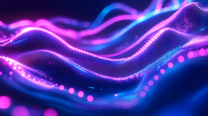 Obraz premium Blue purple laser neon wavy dotted lines abstract background. Generative AI