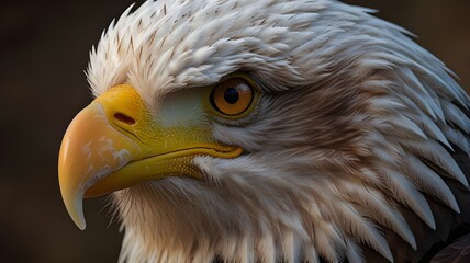 Naklejka premium An awe-inspiring powerful close-up of a bald eagle’s face. 