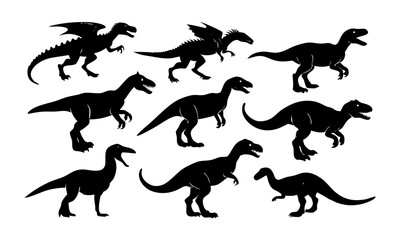 Download Set Of Dinosaurs Silhouettes Vector Illustration Svg File For Design.