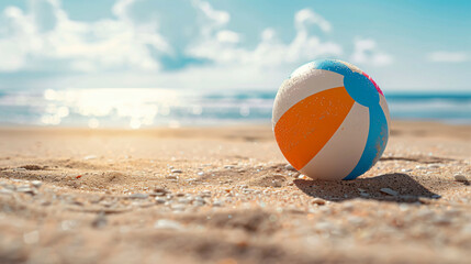 Obraz premium Beach ball toy on sand copy space background copy space