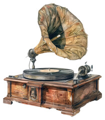 PNG Watercolor dark academia record player person adult human.