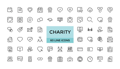 Charity Icon Set, Non-Profit and Charity Icon Collection, Humanitarian Aid Icon Pack, Charitable Giving vector editable icons.