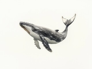 Obraz premium A humpback whale gracefully swims underwater, showcasing its majestic form and fins.