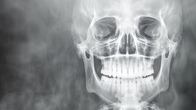 Eerie X-ray Vision of a Human Skull on Abstract Background