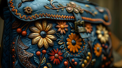 Obraz premium Leather Handbag with Floral Embellishments - Detailed Closeup