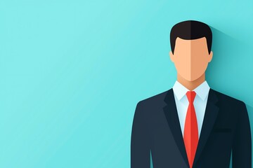 Illustration of a faceless businessman wearing a suit and red tie against a blue background, representing corporate culture and professionalism.