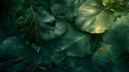 Dark Green Leaves Pattern Texture, Nature Background