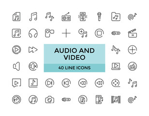 Audio and Video Line Icons. Audio and Video concept icons. Thin line icons set.
