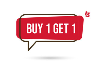 Buy one, get one free speech bubble special offer sign icon. Sale retail business promotion sticker. Marketing advertising red and black label template vector illustration