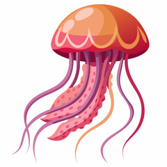 Pink and Orange Jellyfish with Wavy Tentacles