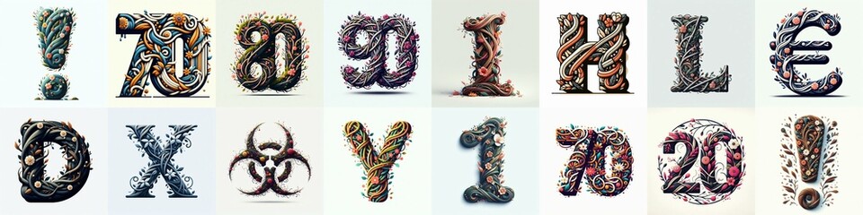 Branches and flowers spring Lettering Typeface. AI generated illustration