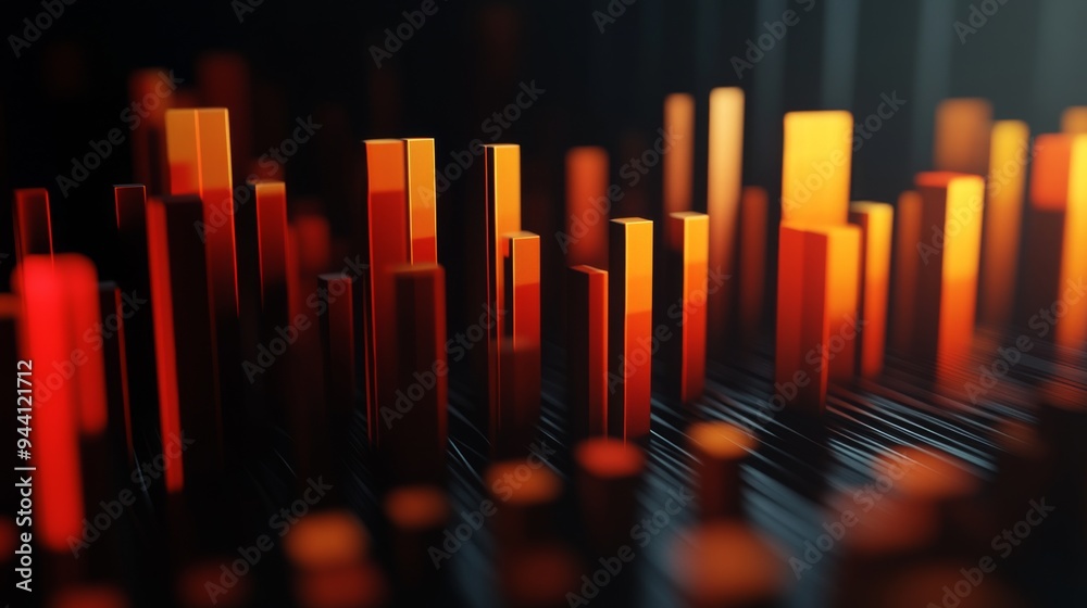 Leinwandbilder A 3D bar graph with animated bars rising and falling, demonstrating dynamic changes in business metrics over time.