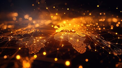 Fototapeta premium A stunning visualization of a glowing world map, illuminated by interconnected lines and dynamic networks of light.