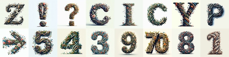 Fototapeta premium Branches and flowers spring Lettering Typeface. AI generated illustration