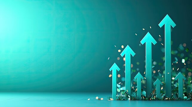A vibrant digital illustration of up arrows symbolizing growth and success against a teal background, highlighting progress and potential.