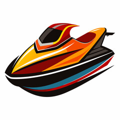 Naklejka premium A speeding red and yellow jet ski with black, white and blue accents.
