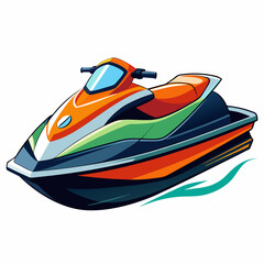 Naklejka premium Orange and Green Jet Ski with White Background