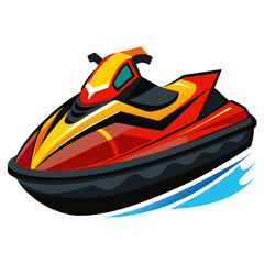 Naklejka premium Red and Yellow Jet Ski Moving Through Water
