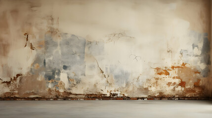 Weathered Wall with Cracked Plaster and Exposed Brick, Rustic Background for Design